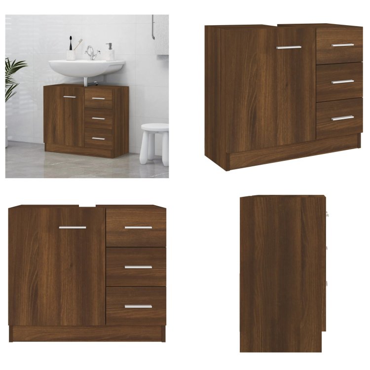 vidaXL Szafka pod umywalkę Brązowy dąb 63x30x54 cm Materiał drewnopochodny - Szafka pod umywalkę - Szafki pod umywalkę - Szafka łazienkowa - Szafka podumywalkowa