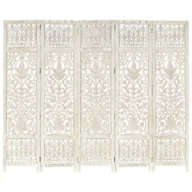 Parawany - Lumarko Parawan 5-panelowy, rzeźbiony, biały, 200x165 cm, drewno mango - miniaturka - grafika 1
