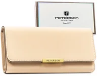 Portfele - Klasyczny poziomy duży portfel damski na zatrzask PETERSON beżowy elegancki na prezent pojemny karty gotówka dokumenty pudełko producenta ochrona RF.. - miniaturka - grafika 1
