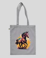 Torby i wózki na zakupy - TORBA BAWEŁNIANA NA ZAKUPY KOŃ W GALOPIE Szary - miniaturka - grafika 1