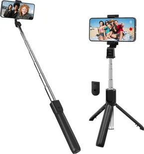 LinQ, selfie stick z wysuwanym statywem i pilotem Bluetooth, czarny - Selfie stick - miniaturka - grafika 1