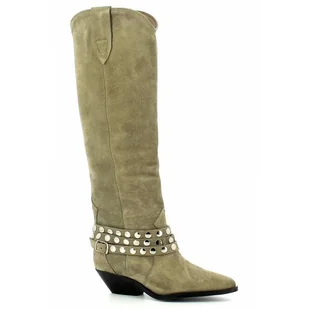Oliwkowe kowbojki zamszowe na niskim obcasie CARINII - Carinii - Kozaki damskie - miniaturka - grafika 1