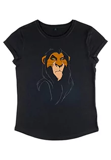 Koszulki i topy damskie - Disney The Lion King Big Face Scar Women's Organic Rollled Sleeve T-shirt damski, czarny, XL - grafika 1