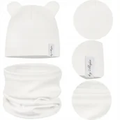 Czapki damskie - CZAPKA + KOMIN komplet DZIECIĘCY z USZKAMI JESIEŃ JESIENNY 42-46 ECRU - miniaturka - grafika 1