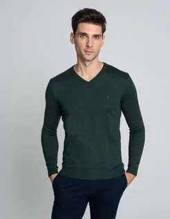 Swetry męskie - sweter tirivoli w serek zielony - grafika 1