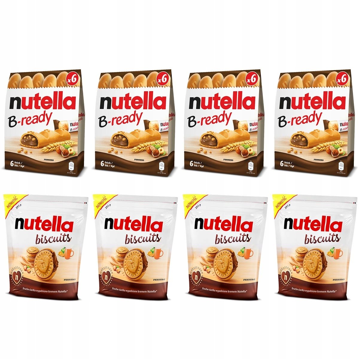 Zestaw Nutella mix 4x ciastka Biscuits, 4x ciasteczka B-ready z nadzieniem