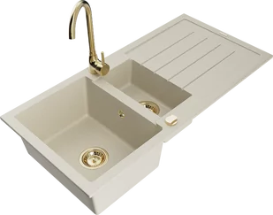 Mexen Andres zlewozmywak granitowy 1,5-komorowy z ociekaczem i baterią kuchenną Telma, beżowy - 6515-69-670200-50 - Zlewozmywaki z baterią - miniaturka - grafika 1