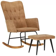 Fotele - Fotel bujany z podnóżkiem, brązowy, postarzane płótno Lumarko - miniaturka - grafika 1