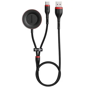 Baseus 2w1 kabel USB - USB Typ C 40 W / ładowarka bezprzewodowa Huawei / Honor watch 1,5 m 5 A czarno-czerwony (CA1T2-91) - Czarno-czerwony CA1T2-91 - Kable USB - miniaturka - grafika 1