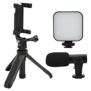 Zestaw do vlogowania, zestaw wideo do smartfona, zestaw do vlogowania do nagrywania wideo telefonem, zestaw do vlogowania telefonem, zestaw mikrofonu wideo do telefonu, zestaw do vlogowania z lekkim klipsem do telefonu, statywem i mikrofonem - Selfie stick - miniaturka - grafika 1