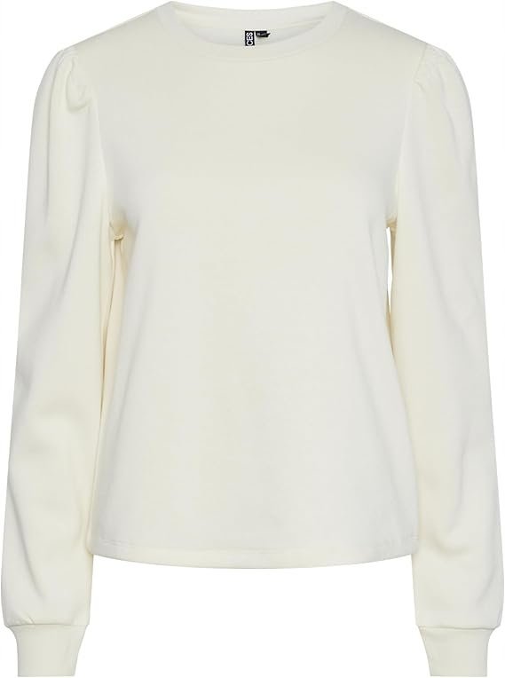 PIECES KREMOWY SWETER Z BAWEŁNY Z PUFIASTYMI RĘKAWAMI XS J5E