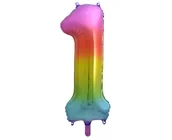 Balony i akcesoria - GoDan Balon foliowy cyfra 1, 34", tęczowy HS-C34T1 - miniaturka - grafika 1