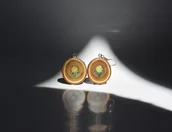 Kolczyki - Kolczyki z drewna sumaka z bursztynem i malachitem - miniaturka - grafika 1