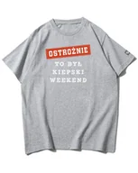 Koszulki i topy damskie - Koszulka oversize Ostrożnie Po Kiepskim Weekend Tekst Szara XXL - miniaturka - grafika 1