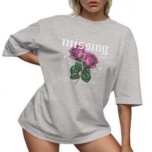 T-SHIRT OVERSIZE LUŹNA KOSZULKA RÓŻE BAWEŁNA S SUKIENKA JAKOŚĆ - Koszulki i topy damskie - miniaturka - grafika 1