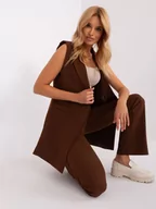 Komplety damskie - Komplet elegancki ciemny brązowy kamizelka i spodnie dekolt w kształcie V bez rękawów nogawka szeroka podszewka - miniaturka - grafika 1