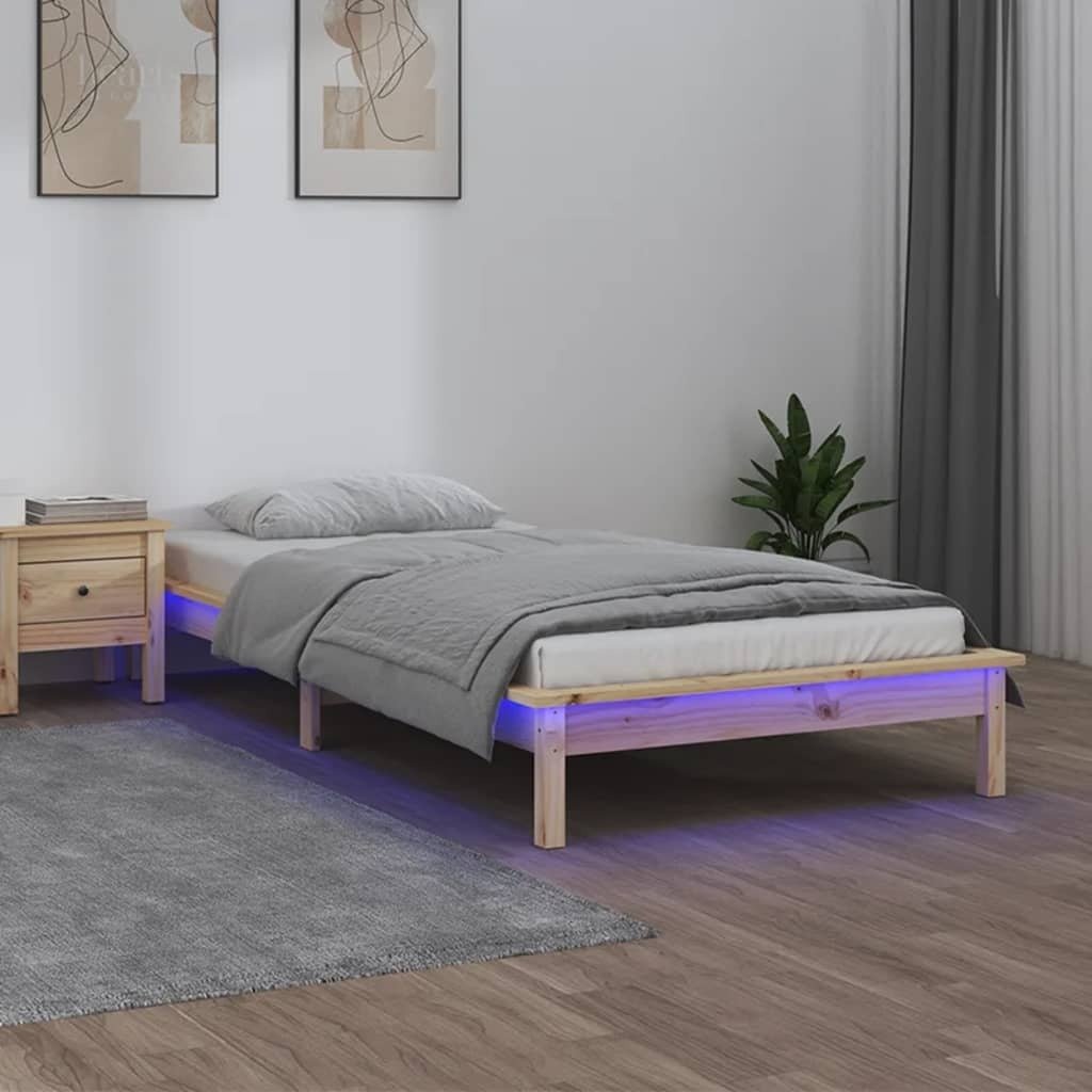 Łóżko z litego drewna z diodami LED 100x200 cm
