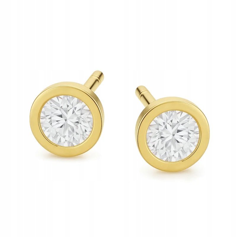 złote kolczyki 585 eleganckie cyrkonie w okrągłej oprawie 5mm 1.44g