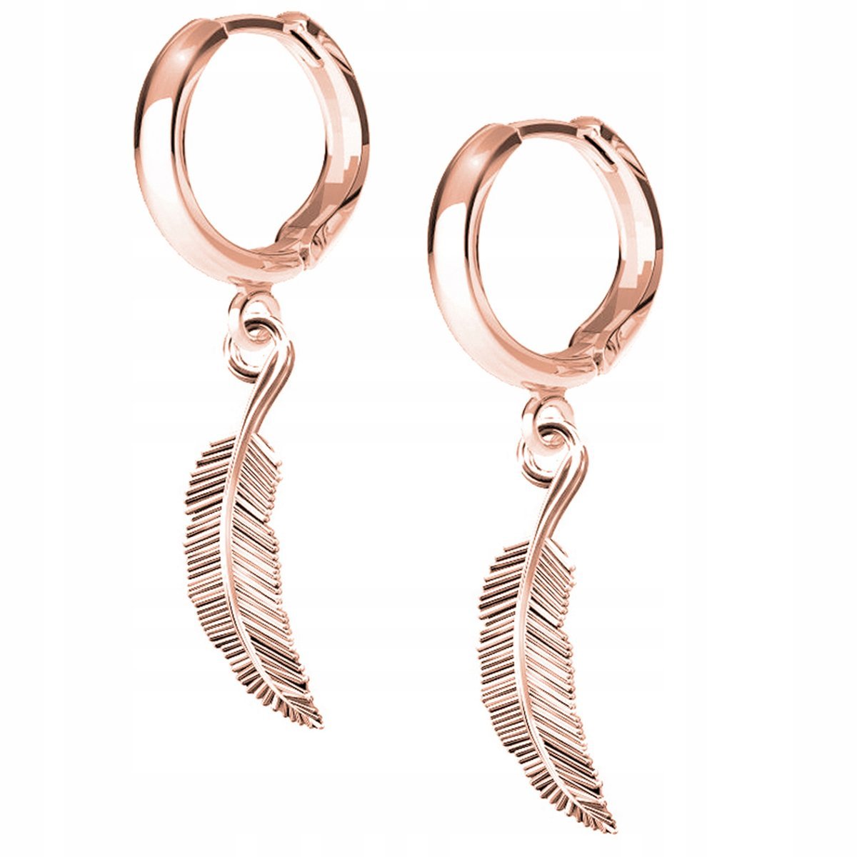 Kolczyki Pióro Piórko różowe złoto 925