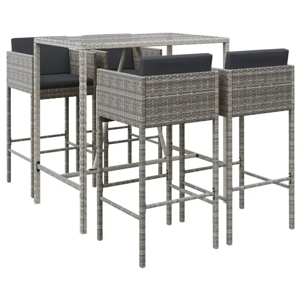 Zestaw Mebli Barowych Ogrodowych Rattan PE Szary, Stolik 110x70x110 cm, Hok