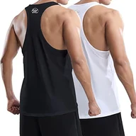 Koszulki sportowe męskie - MEETWEE Tank top, męski, sportowa koszulka bez rękawów, koszulka pod pachy, koszulka funkcyjna, koszulka na ramiączkach, do treningu, fitnessu, kulturystyki, czarny+biały, L - miniaturka - grafika 1