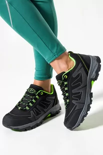 Czarne buty trekkingowe damskie sznurowane z zielonymi dodatkami softshell Casu B2116-2-41 - Botki damskie - miniaturka - grafika 1