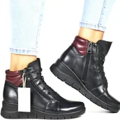 Botki damskie - Damskie Botki Skórzane na Koturnie Vinceza 39963 Czarne - VINCEZA - miniaturka - grafika 1