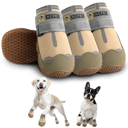 Hcpet Buty dla psów, wodoodporne buty dla małych, średnich i dużych psów, antypoślizgowe buty dla szczeniaka, ochraniacz łapy z odblaskowymi paskami, 4 szt