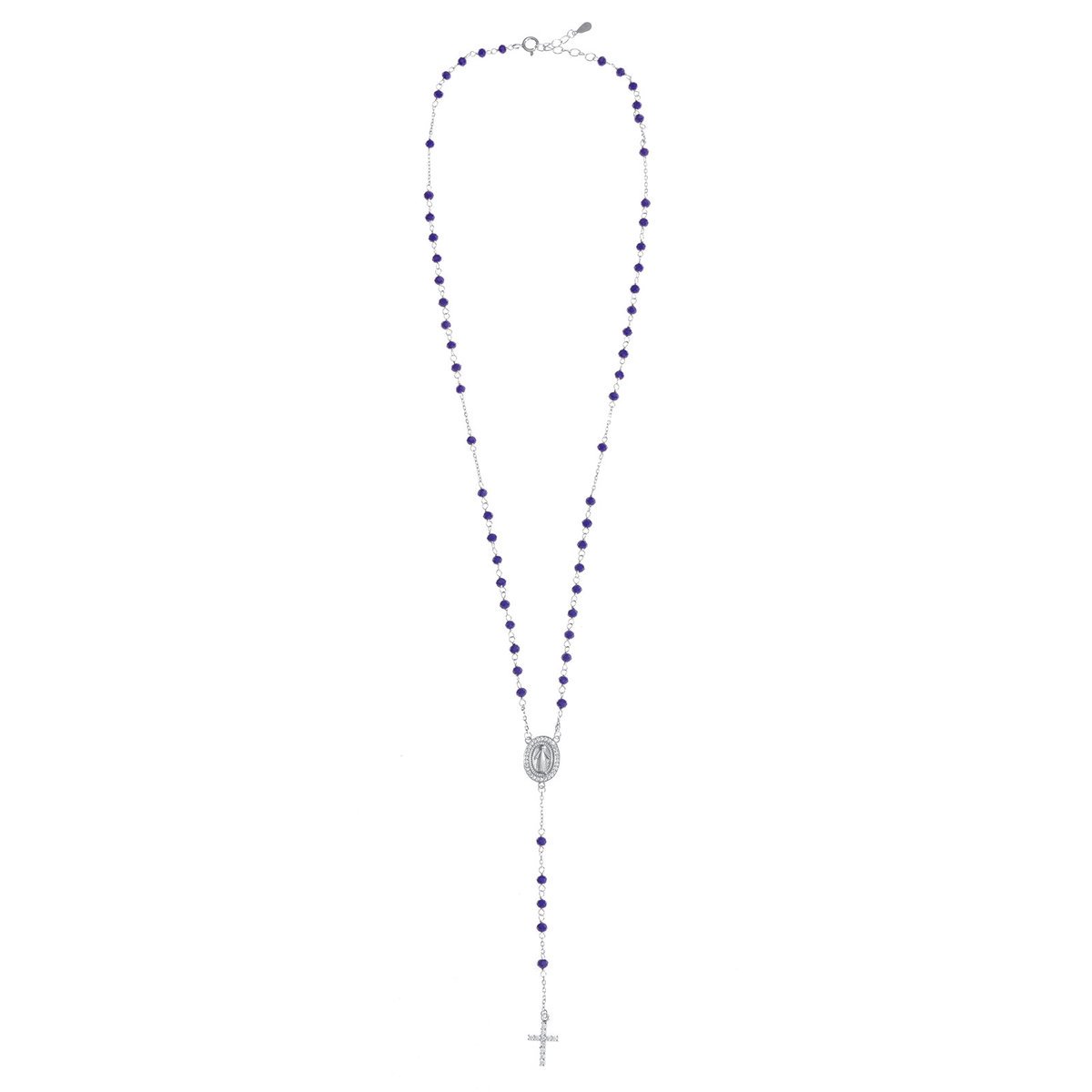 Srebrny Różaniec Granatowe Koraliki Chrzest Komunia próba 925