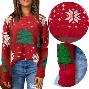 Czerwony damski ŚWIĄTECZNY SWETER na zimę CIEPŁY SWETEREK w śnieżynki - Swetry damskie - miniaturka - grafika 1