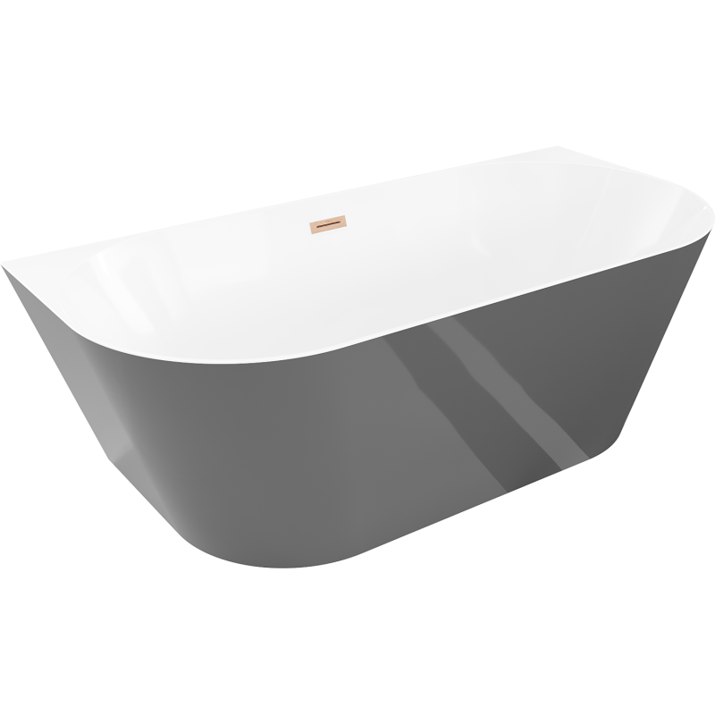 Mexen Oval Slim wanna wolnostojąca przyścienna 170 x 80 cm, biała/szara, przelew miedź szczotkowana - 52661708062-65