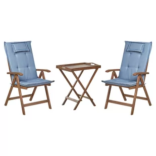 Zestaw mebli balkonowych drewno akacjowe z poduszkami niebieskimi AMANTEA - Meble ogrodowe - miniaturka - grafika 1