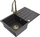 Zlewozmywaki z baterią - Mexen Bruno zlewozmywak granitowy 1-komorowy z ociekaczem i baterią kuchenną Elia, czarny nakrapiany - 6513-76-670101-50 - miniaturka - grafika 1