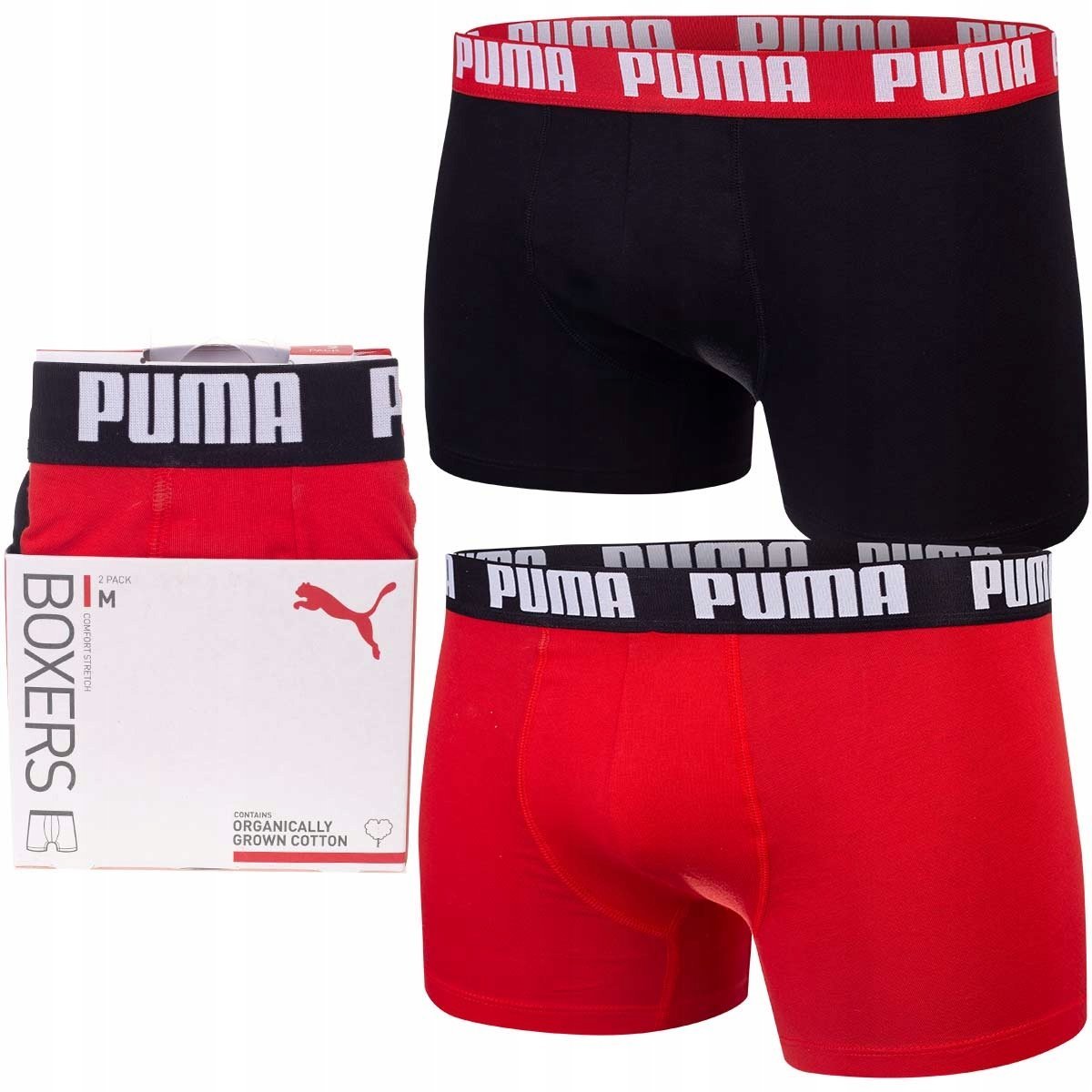 Puma Bokserki Męskie Majtki Boxer 2P Czarne/Czerwone R.Xl