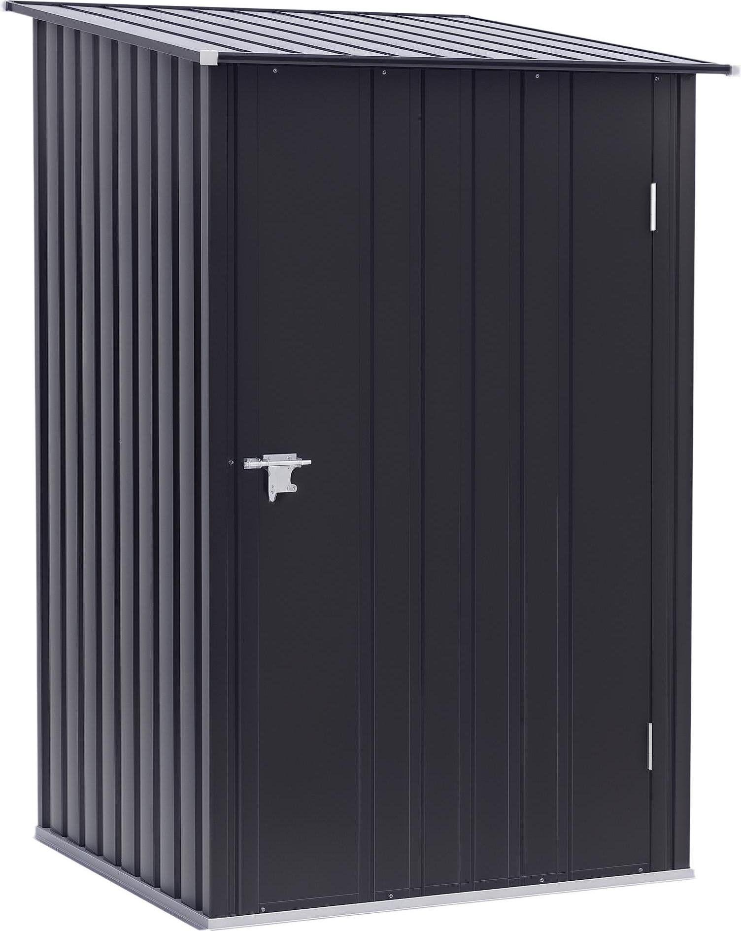 Domek narzędziowy Outsunny z metalu, 1,6 m³, 100 x 103 x 160 cm, z dachem dwuspadowym, zamykanymi drzwiami, odporny na warunki atmosferyczne, do ogrodu, na zewnątrz, ciemnoszary