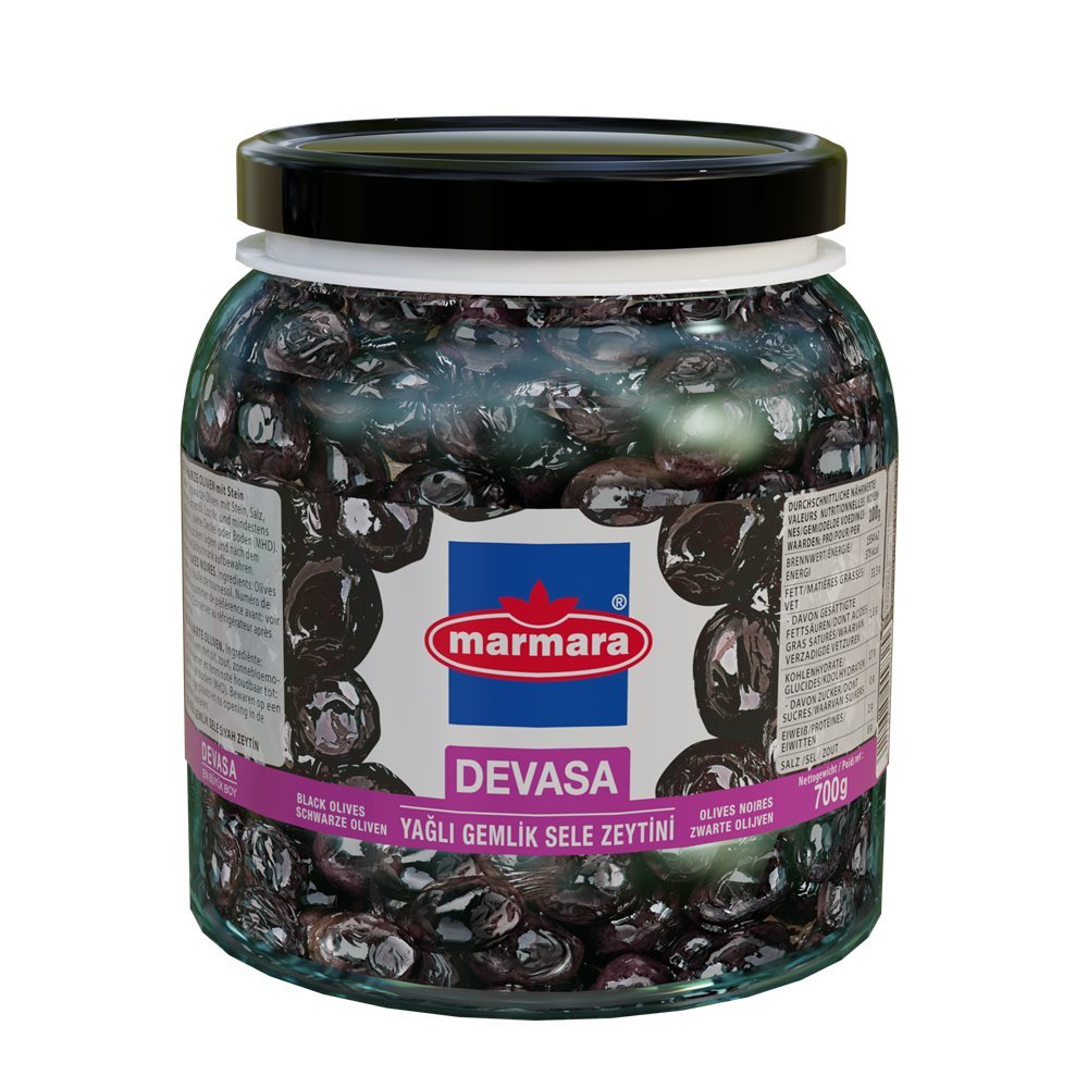 Tureckie Oliwki Czarne Gemlik Duże Sele Yagli 700g Marmara