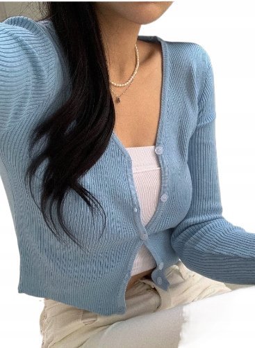 SWETER DAMSKI NIEBIESKI Z DŁUGIM RĘKAWEM M ŁOK