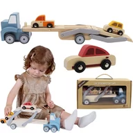 Zabawki interaktywne dla dzieci - Drewniana Pietrowa Laweta Auto  Ruchoma Rampa Auta - miniaturka - grafika 1