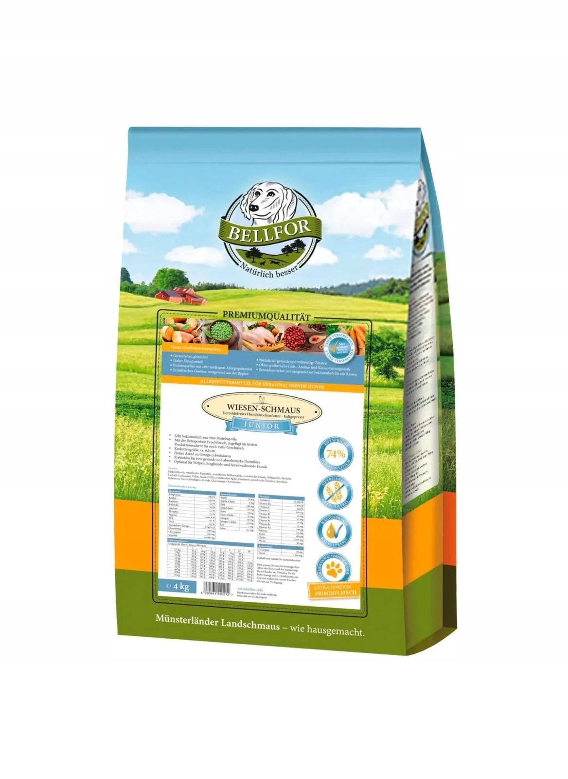 Junior mięso kurczaka z warzywami naturalne suplementy karma tłoczona na zimno Bellfor Wiesen Schmaus 4kg
