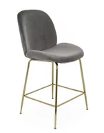 Taborety i hokery - Hoker Dori Gold, szary, do kuchni, barowy, glamour, tapicerowany, z oparciem - miniaturka - grafika 1