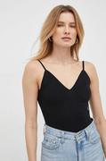 Koszulki sportowe damskie - Calvin Klein Jeans body damskie kolor czarny - miniaturka - grafika 1
