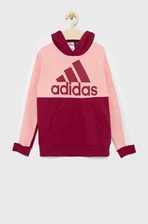 Bluzy dla chłopców - Adidas Performance Performance bluza dziecięca męska kolor różowy z kapturem wzorzysta - grafika 1