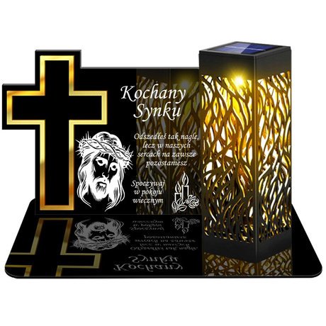 ZNICZ SOLARNY LED WIECZNY PODSTAWKA NA CMENTARZ GRÓB lampka Krzyż 3D DLA SYNA