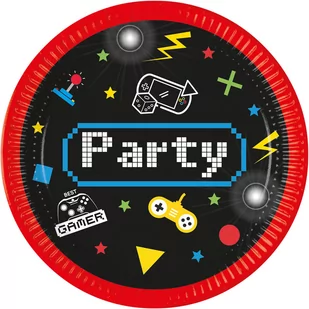 Talerzyki papierowe Gaming Party 23cm 8szt - Godan - Naczynia i sztućce jednorazowe - miniaturka - grafika 1