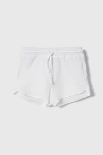 Spodnie i spodenki dla dziewczynek - United Colors of Benetton szorty bawełniane dziecięce kolor biały gładkie regulowana talia - grafika 1