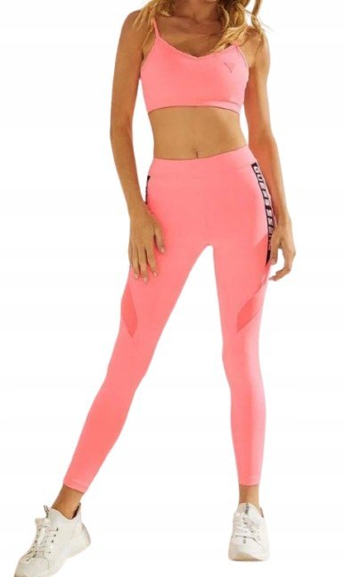 GUESS LEGGINSY SPORTOWE RÓŻOWE Z PLISOWANYMI WSTAWKAMI M GXA