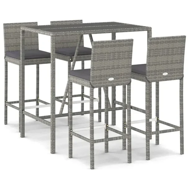 Zestaw mebli barowych szary rattan PE, stolik 110x70x110 cm, hoker 40x44x10
