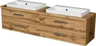 Szafki łazienkowe - Szafka łazienkowa dąb naturalny 160 cm FOKUS NEW z blatem i dwiema umywalkami - miniaturka - grafika 1