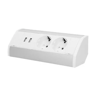 Orno Gniazdo meblowe podwójne z Schuko + USB biało-srebrne OR-GM-9003/W-G(GS) - Gniazdka elektryczne - miniaturka - grafika 1