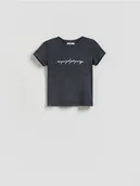 Koszulki i topy damskie - Reserved - T-shirt z nadrukowanym napisem - ciemnoszary - miniaturka - grafika 1